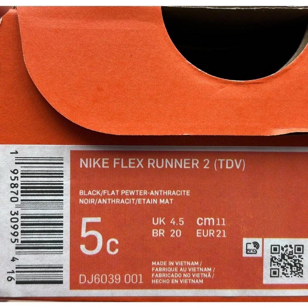 Nike Flex Runner Baby Infant Boys Slip-On Sneakers Size 5 Black-Gray Lightweight